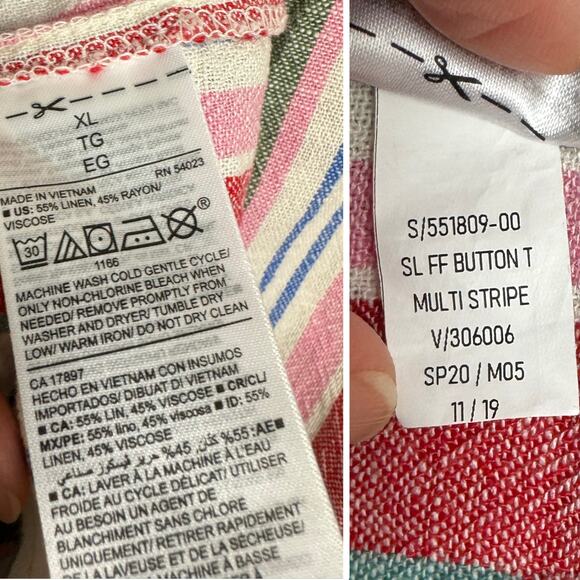 Old Navy Gauzy Shift Dress Full Button Sleeveless Linen XL Beachy Coastal Stripe - Picture 12 of 13